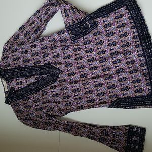 TORY BURCH Navy/Purple Floral Tunic/Blouse Women’s Size 6